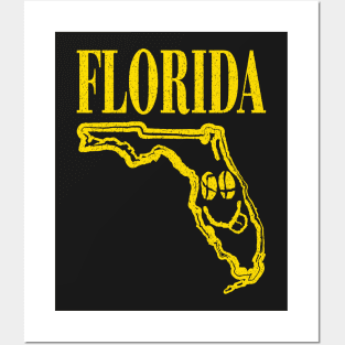 Florida Grunge Smiling Face Black Background Posters and Art